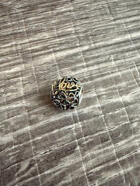 NWOT PANDORA Two Tone Message of Love Charm 791425 14K Gold Sterling Silver